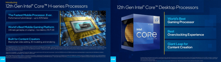 CES2022에서 공개한 Intel 12세대 모바일 및 데스크톱 프로세서에 대한 주요 특징을 정리한 사진입니다.