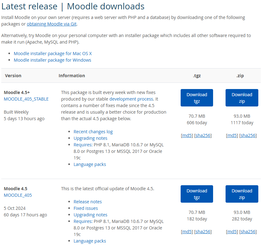 Moodle 공식 다운로드 페이지