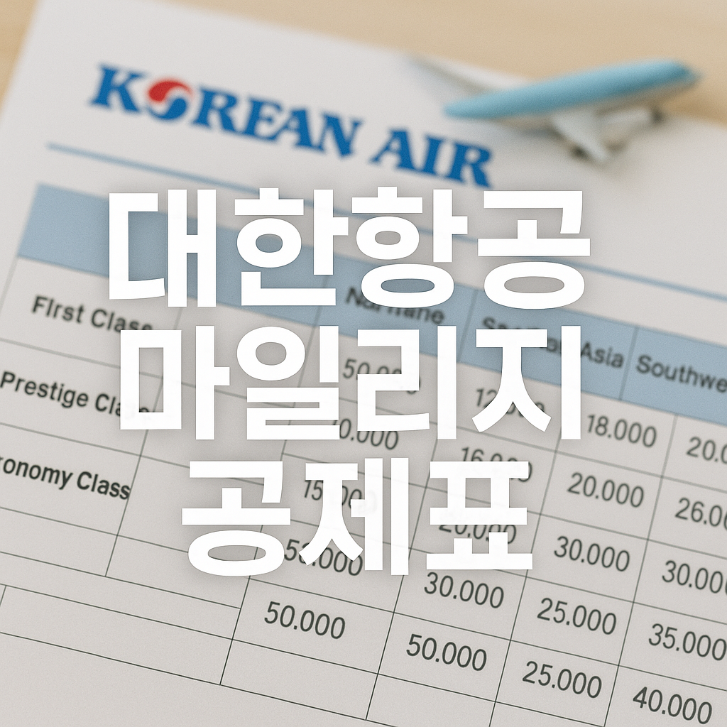 대한항공 마일리지 공제표 총정리