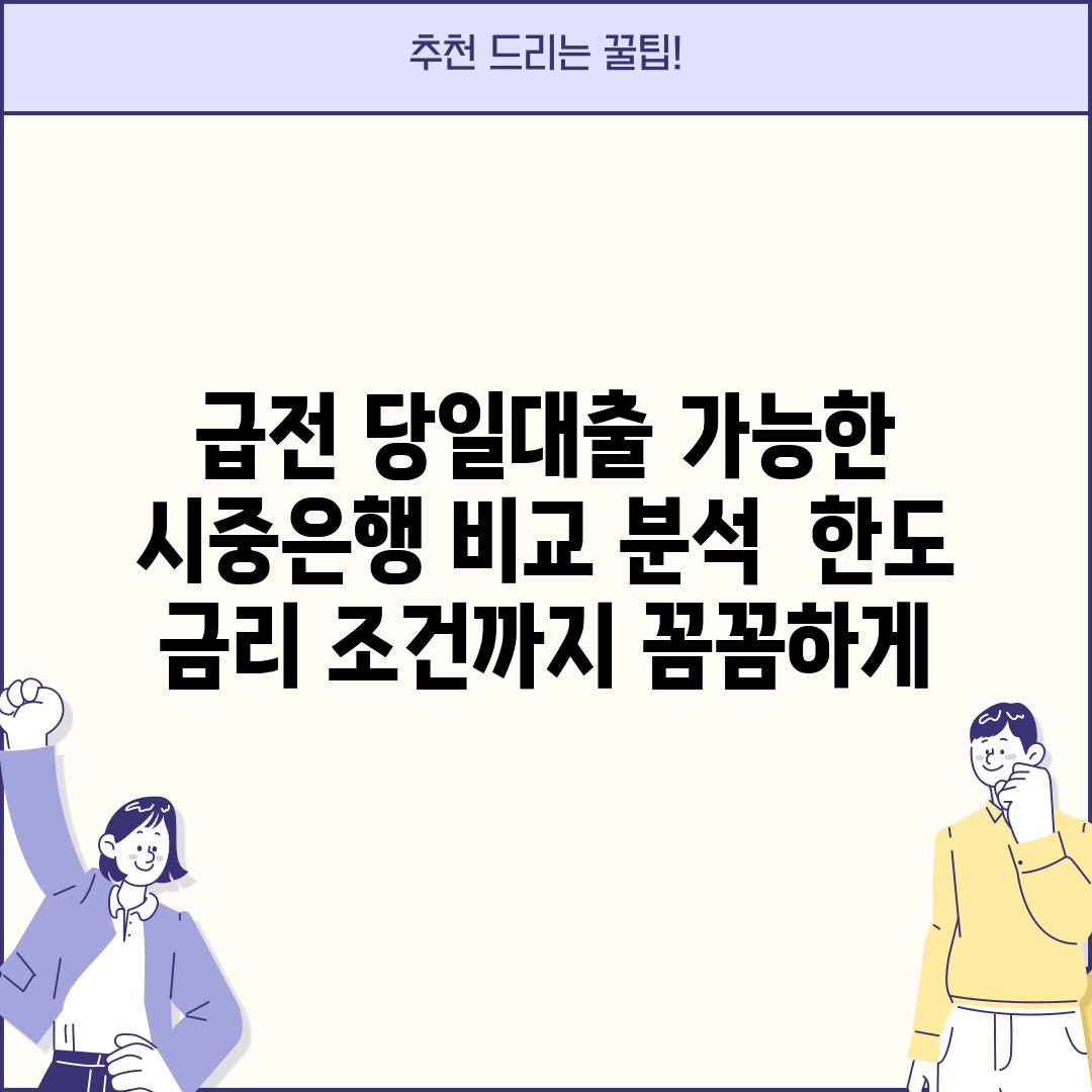 급전 당일대출 가능한 시중은행 비교 분석:  한도, 금리, 조건까지 꼼꼼하게!