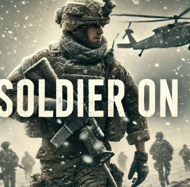 눈길을 뚫고 나아가는 군인. soldier on.
