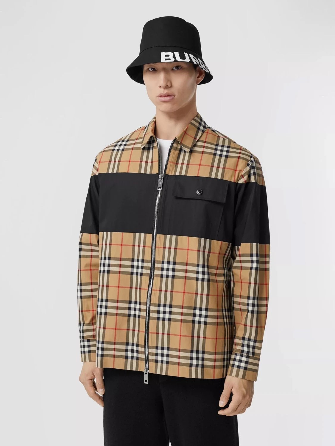  [BURBERRY] 버버리 콘트라스트 패널 체크 코튼 셔츠 집업 자켓 80367701