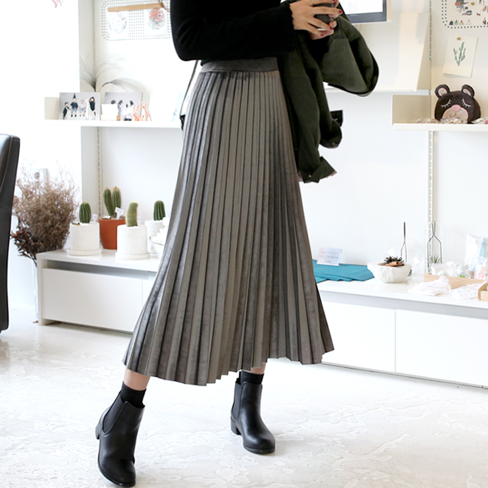 데일리앤 벨벳 주름 플리츠 롱 스커트