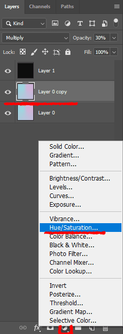 Creat-adjustment-layer-Hue/Saturation