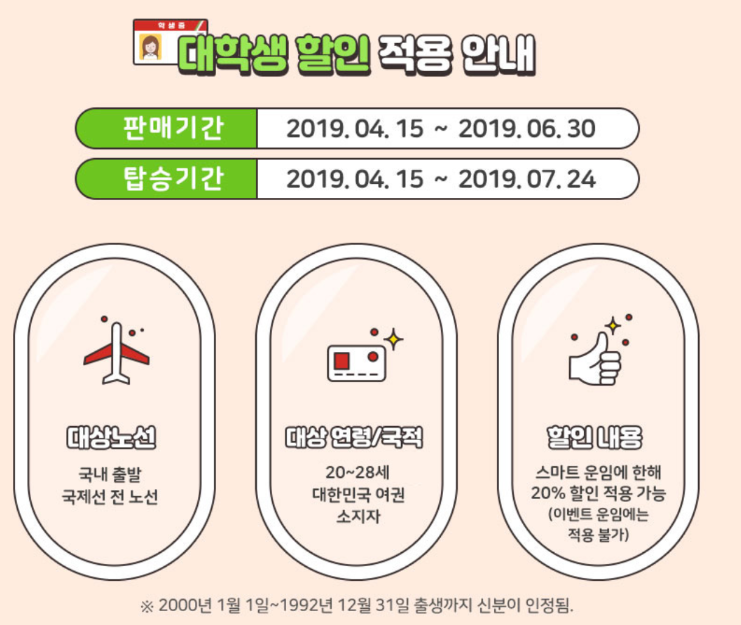 티웨이 대학생할인 요약정리