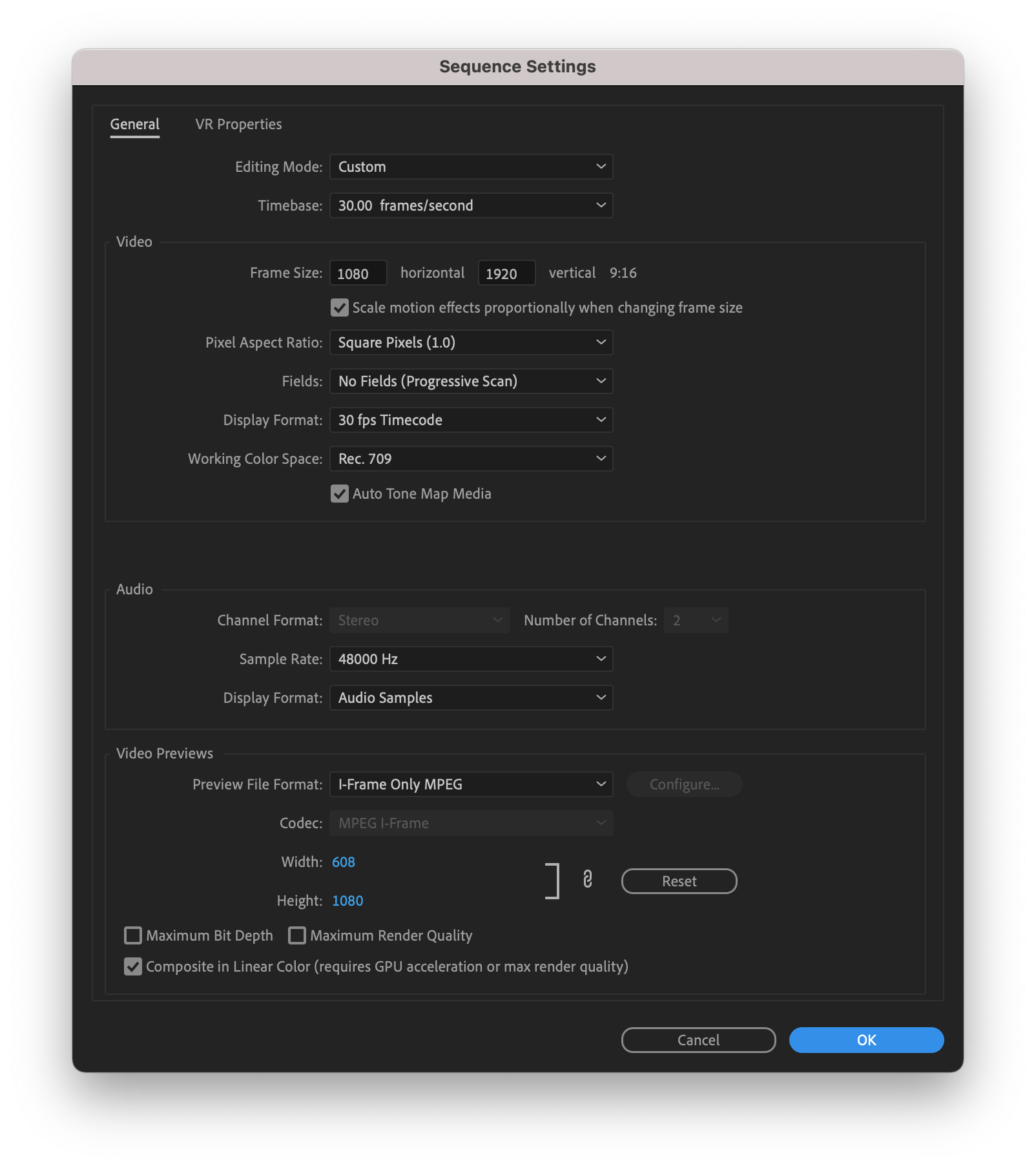 sequence settings