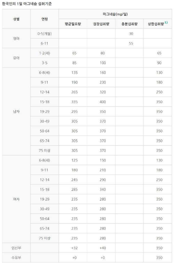 마그네슘 섭취기준