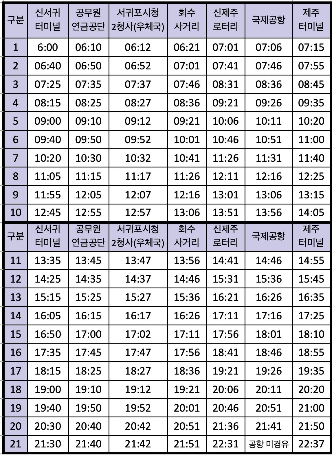 제주 800번 버스 시간표