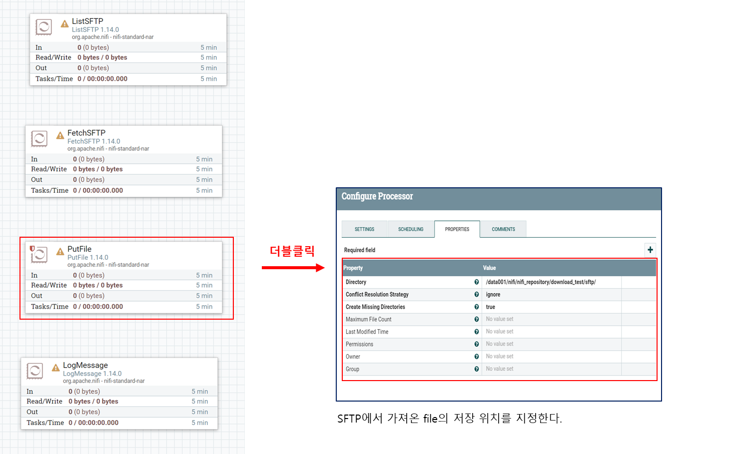 SFTP에서 파일 다운로드 nifi