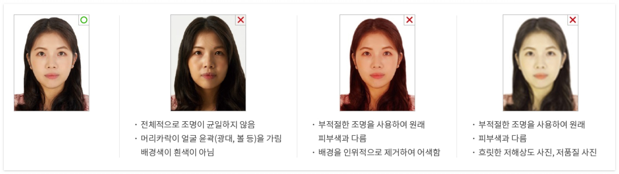 여권사진 품질 및 조명 규정