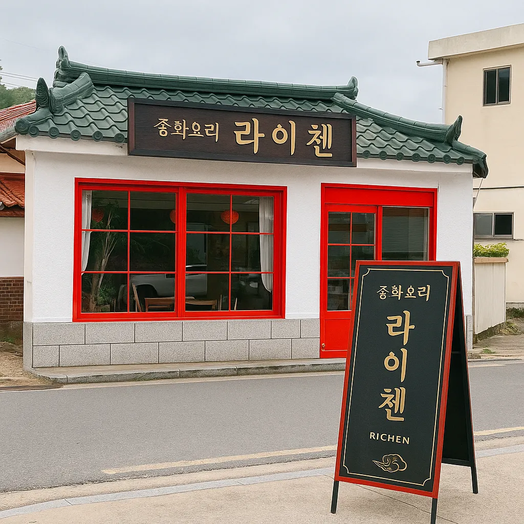 섬진강기차마을 앞 감성 중식당 라이첸 외관과 입간판