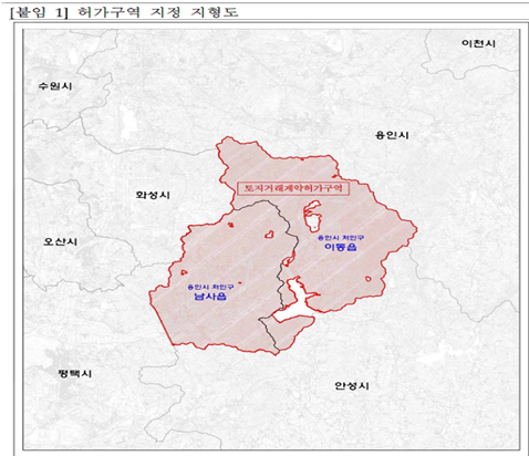 반도체 클러스트 예정지 지도로 용인시 남사읍 및 이동읍