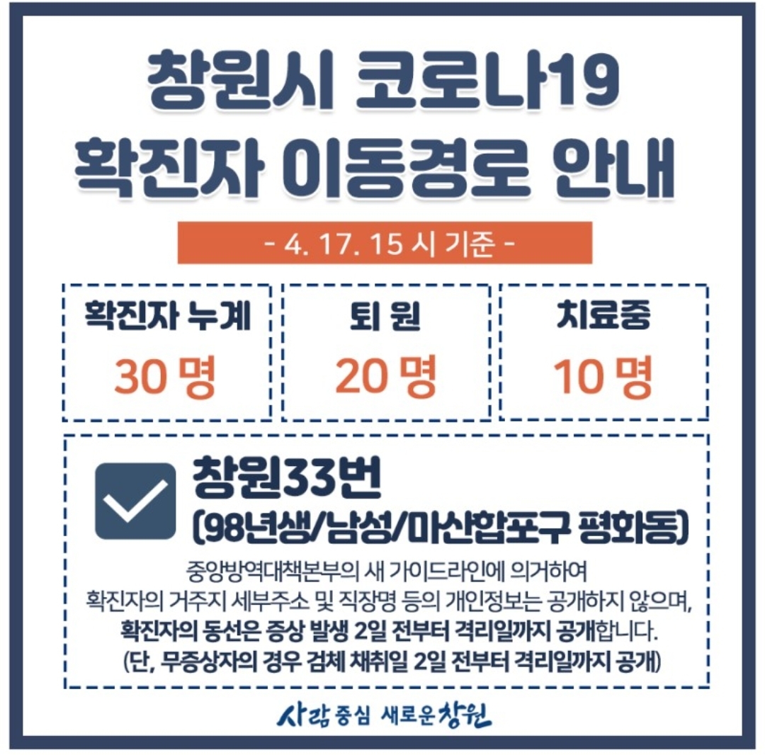  창원시 33번(경남 115번) 평화동 코로나19 확진자 동선 논산훈련소 비상