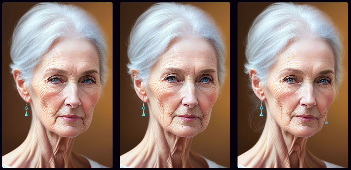 Images of a woman aging from 63 to 61