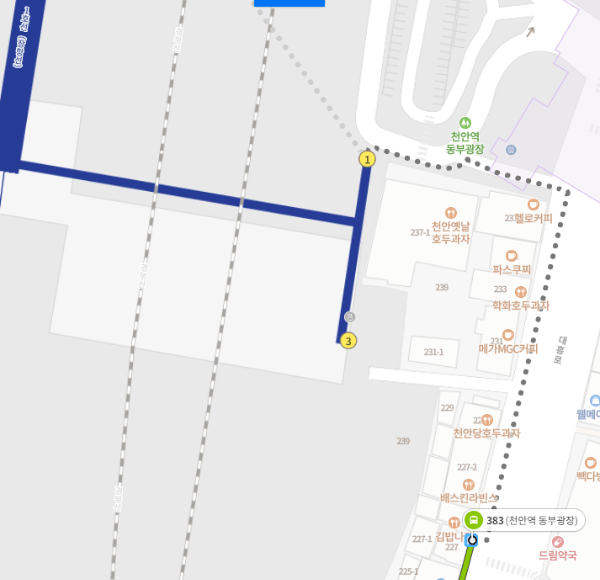 천안역에서 근처 버스정류장까지 가는 지도