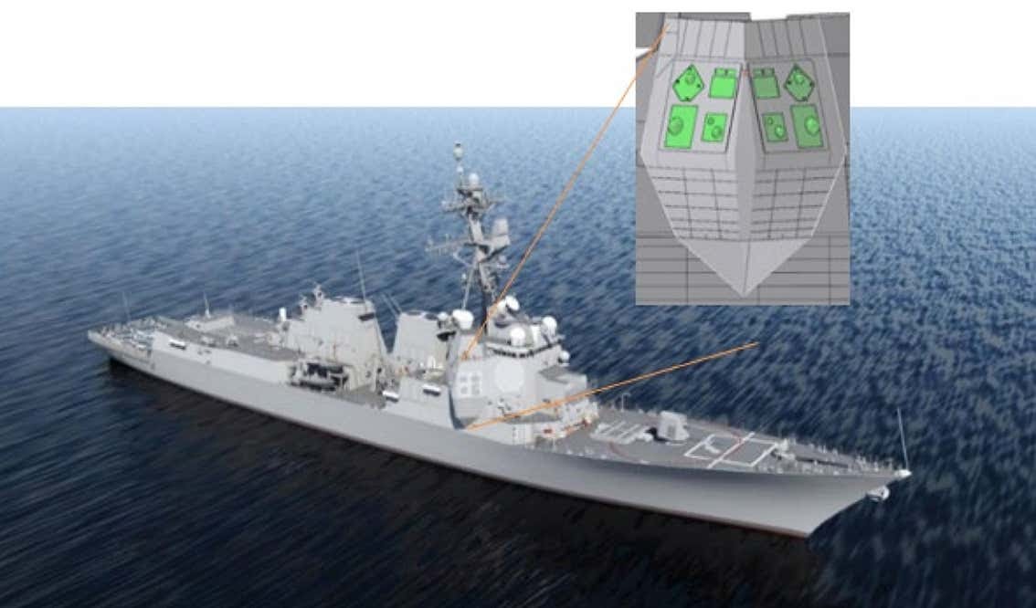 DDG-51급 선박에 SEWIP Block III를 위한 전방 구조 변경 모습