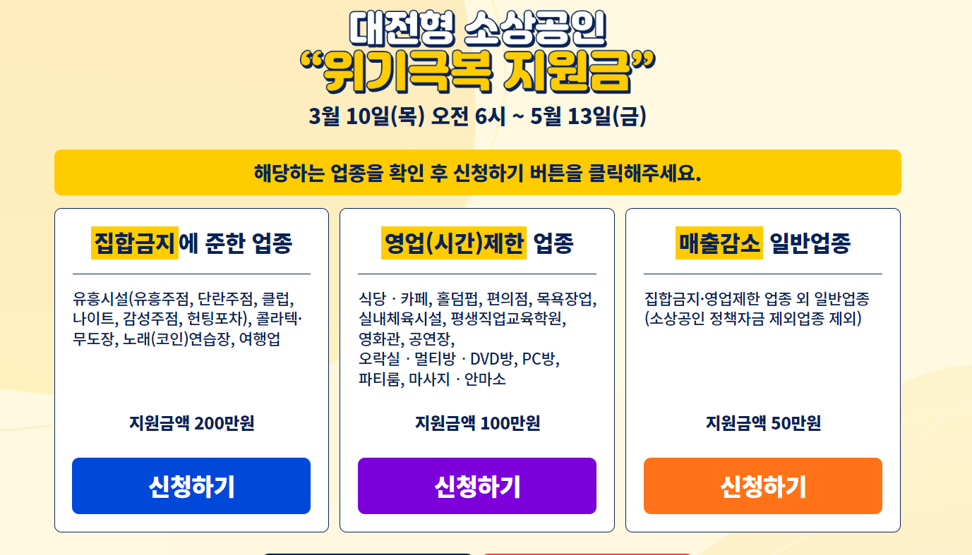  대전 소상공인 위기극복 지원금 신청