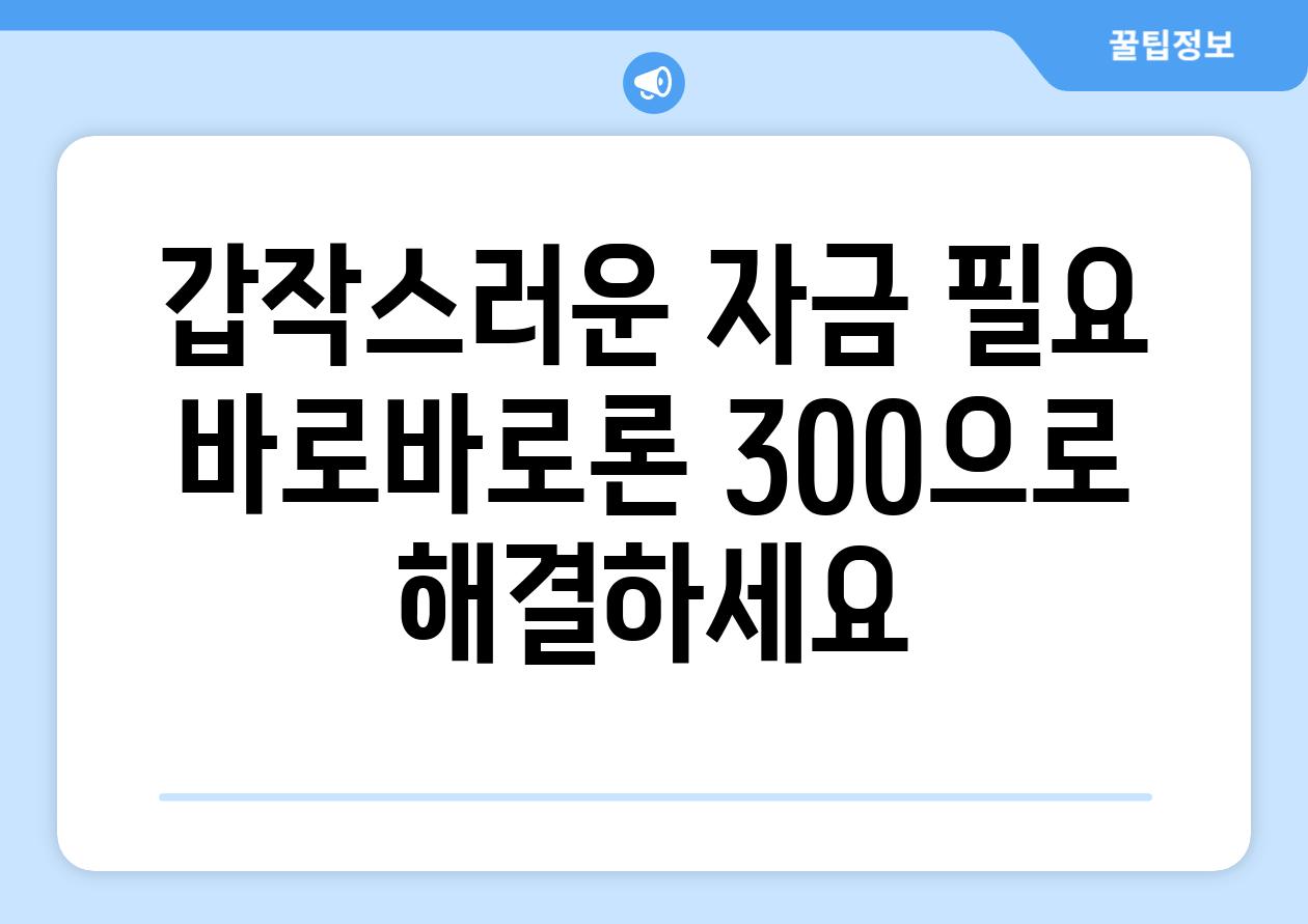 갑작스러운 자금 필요 바로바로론 300으로 해결하세요