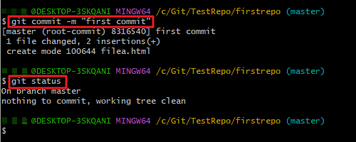 커밋하고 Git상태 확인