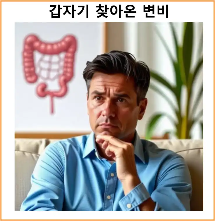 40대 갑자기 찾아온 변비로 걱정하는 남성 모습