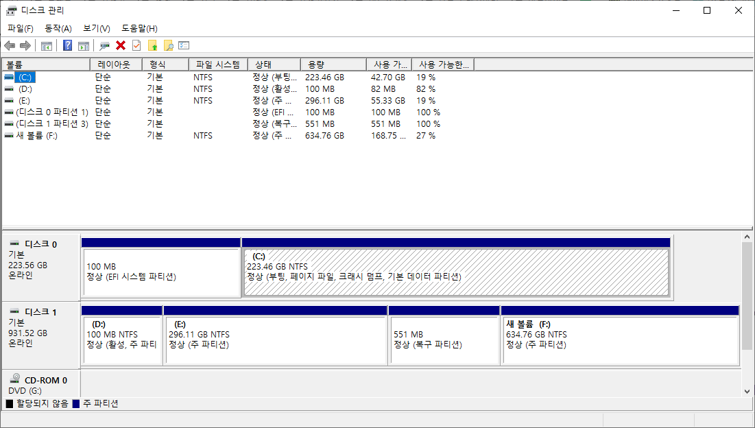 디스크 관리 파티션 포맷 변경