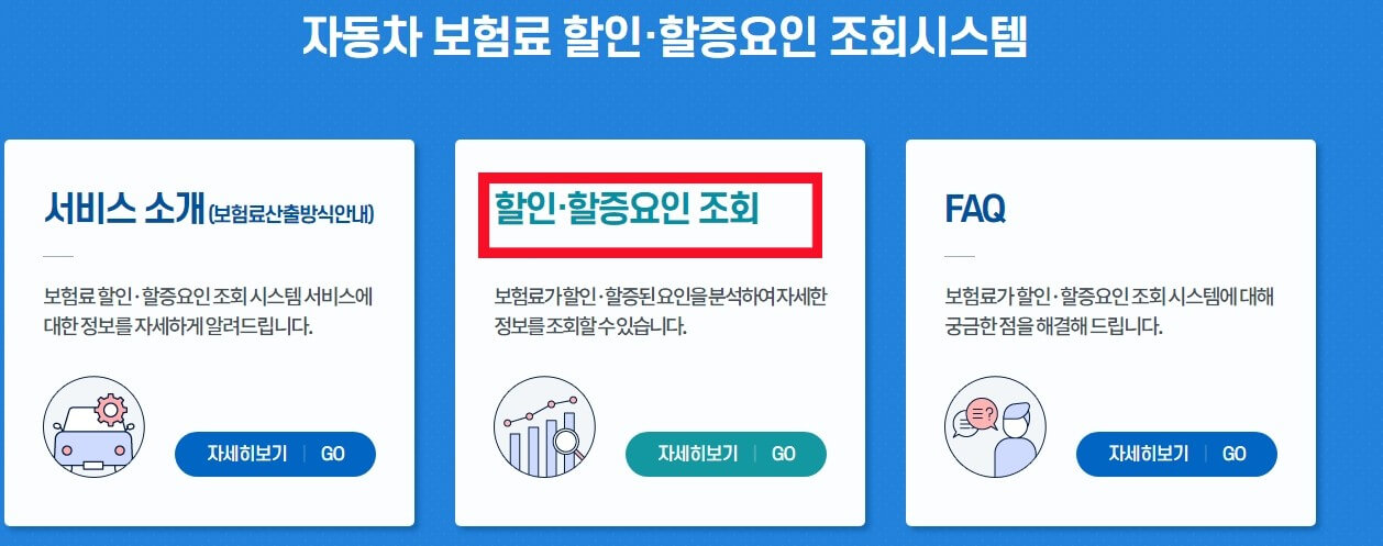 보험개발원 자동차보험료 할인&#44;할증조회 홈페이지