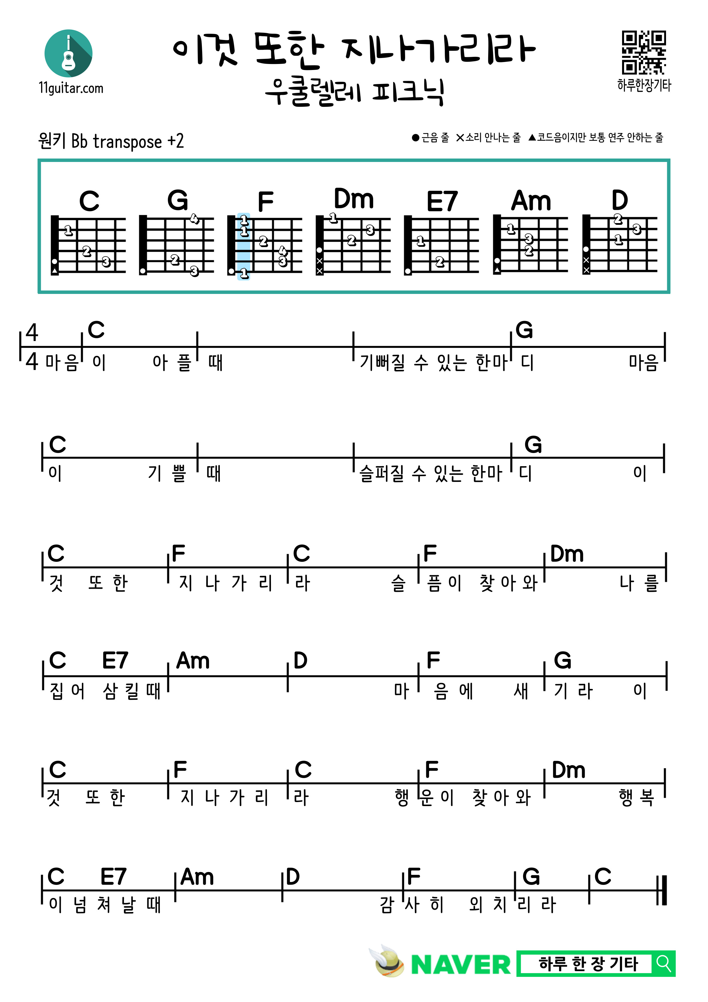 이것 또한 지나가리라(우쿨렐레 피크닉) 쉬운 기타 코드 악보 This too shall pass (ukulele picnic) Easy guitar chord sheet music