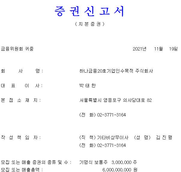  하나금융20호스팩 상장일, 공모가 넘길까