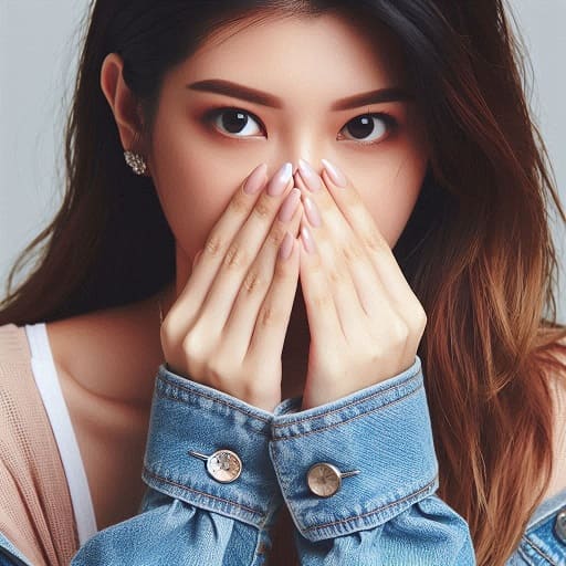 불쾌한 냄새 때문에 코를막은 여자