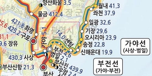 기장역에서 부전 동해 청량리 동대구 방면 기차 시간표 및 정차 노선