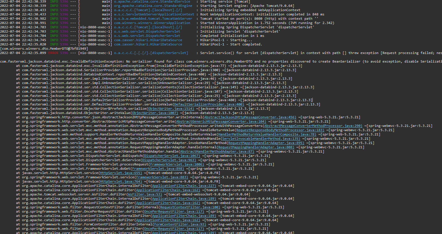 [Json/Java Serializer] 이슈해결 - No serializer found for class...