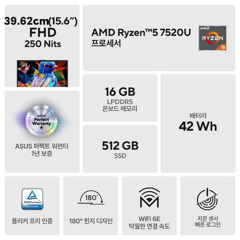 에이수스 2024 비보북Go 15 E1504FA-BQ476 15.6 라이젠5 Radeon