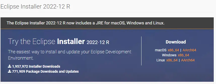 Eclipse Installer 다운로드 페이지