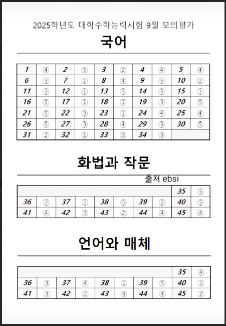 2024년 9월 모의고사 문제 정답