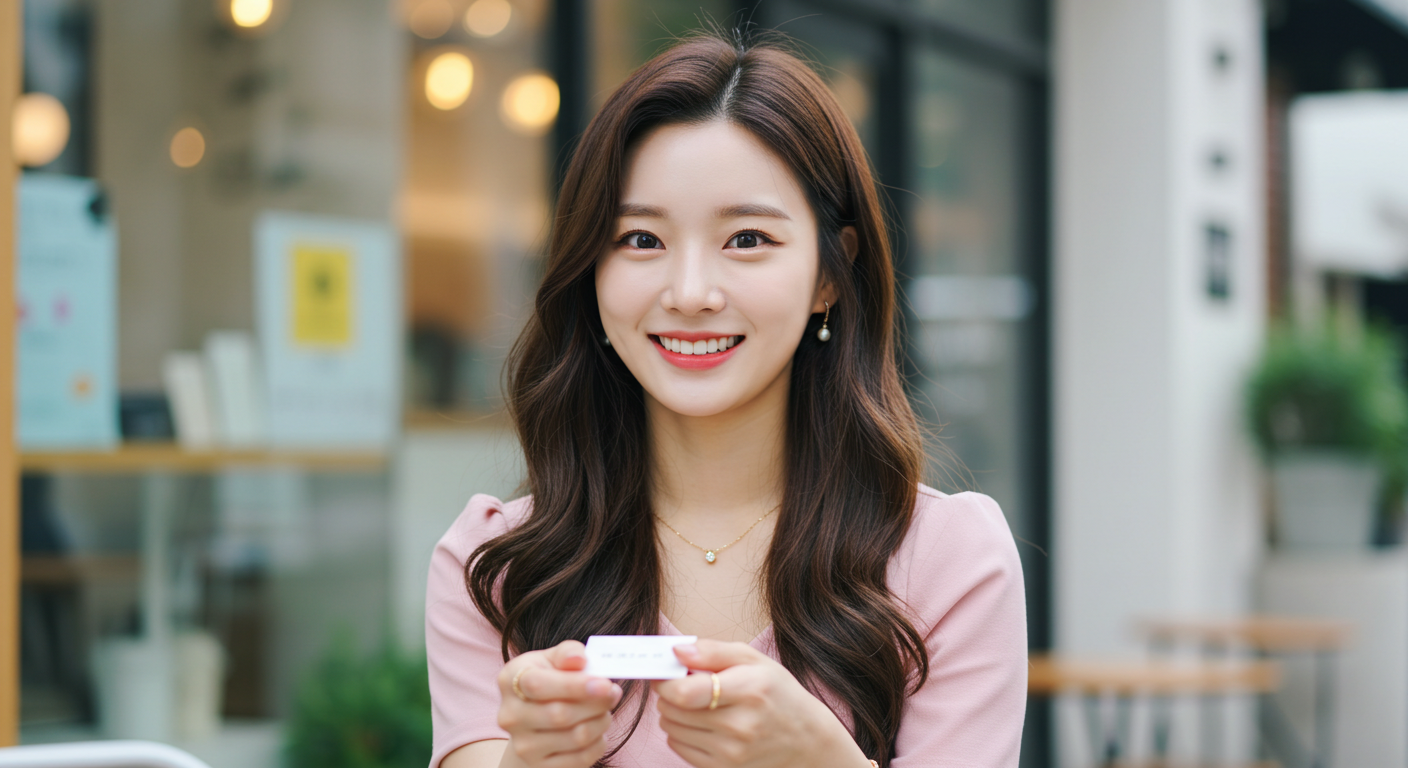 카드를 내미는 여자