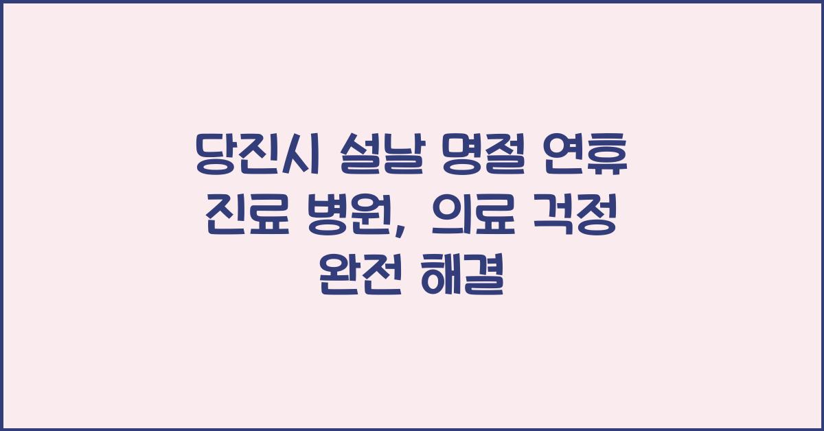 당진시 설날 명절 연휴 진료 병원, 명절 중 의료 걱정 해결