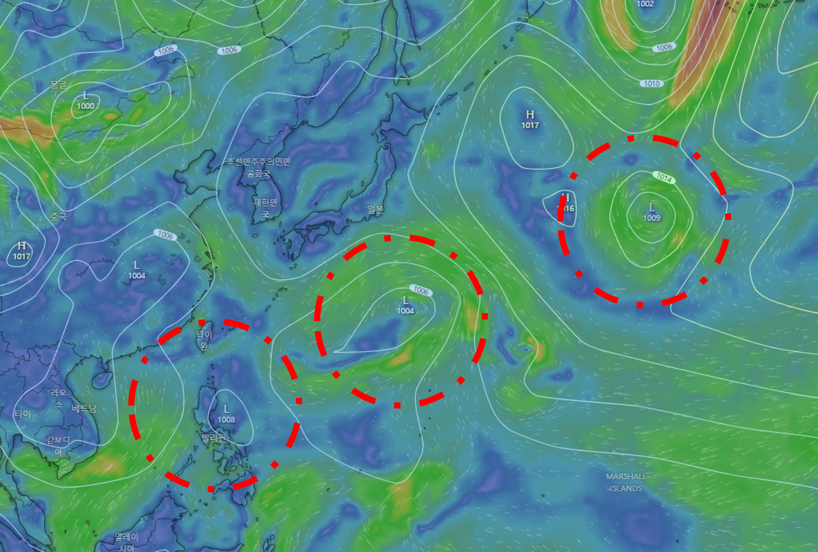 태풍 후보가 되는 저기압 3개