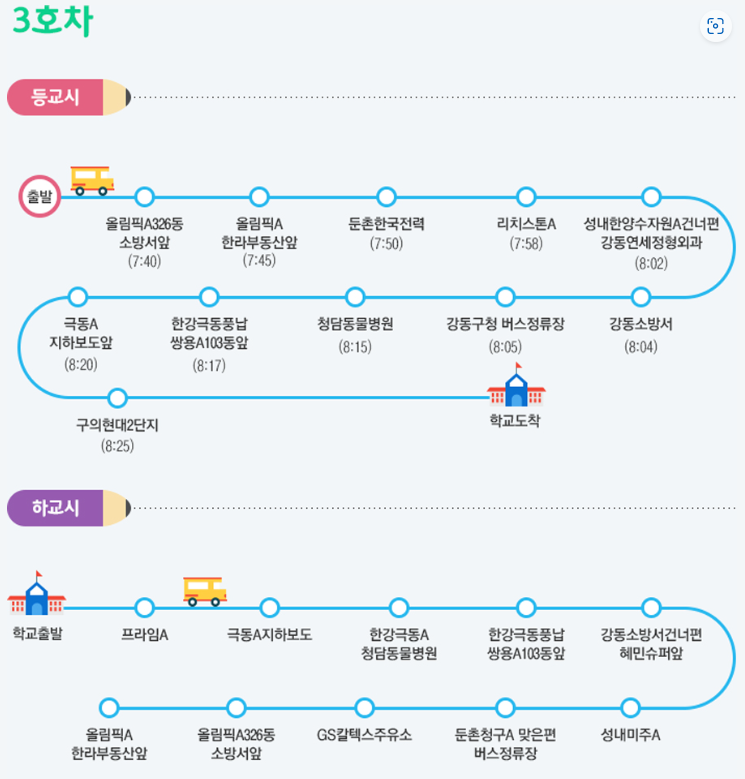성동초 3호차 셔틀 노선 시간표