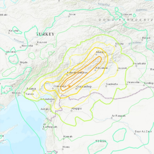 터키 1차지진 위치