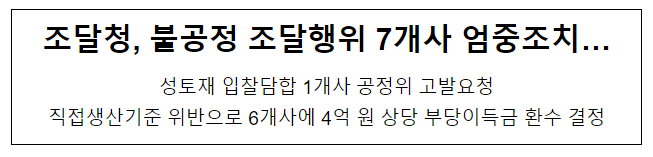  조달청, 불공정 조달행위 7개사 엄중조치