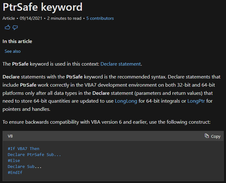 PtrSafe keyword