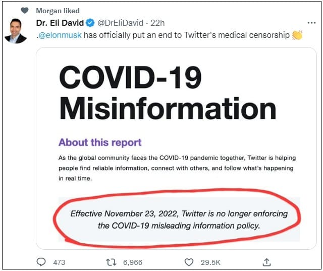  머스크, 공식적으로 트위터의 의료 검열에 종지부 Elon musk has officially put an end to Twitter's medical censorship