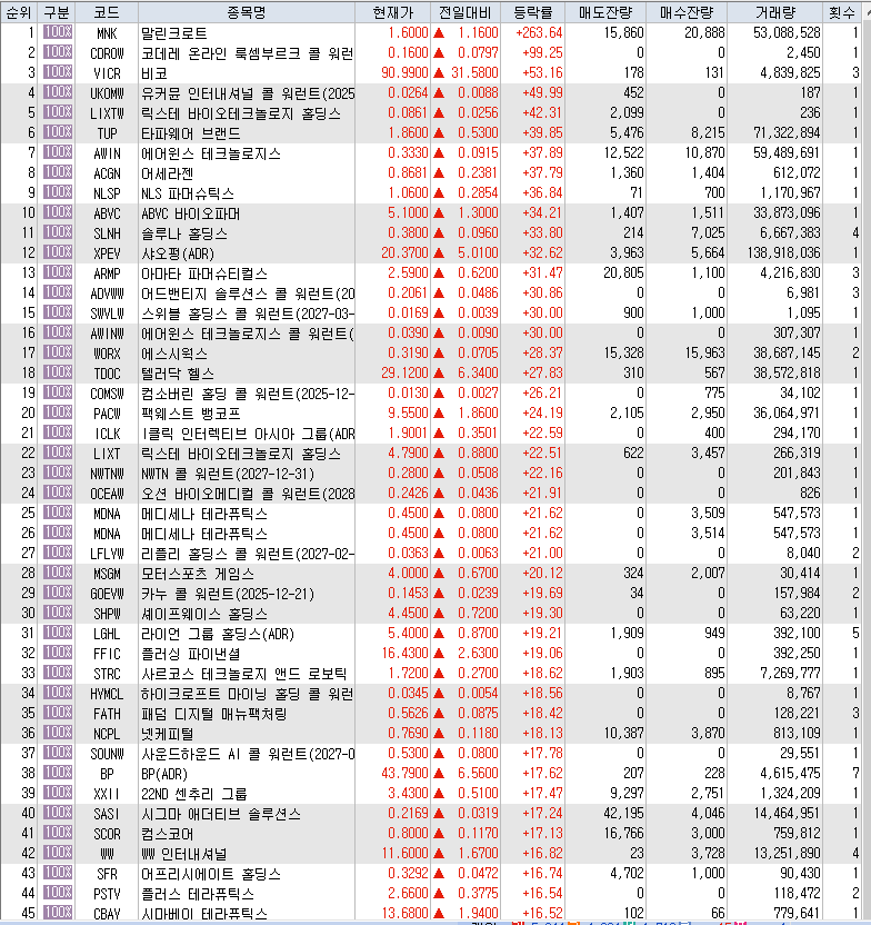 7월26일 미국주식 상승률 상위 종목 TOP 300