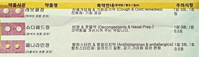 레보콜정&#44; 슈타페드정&#44; 페니라민정 처방약