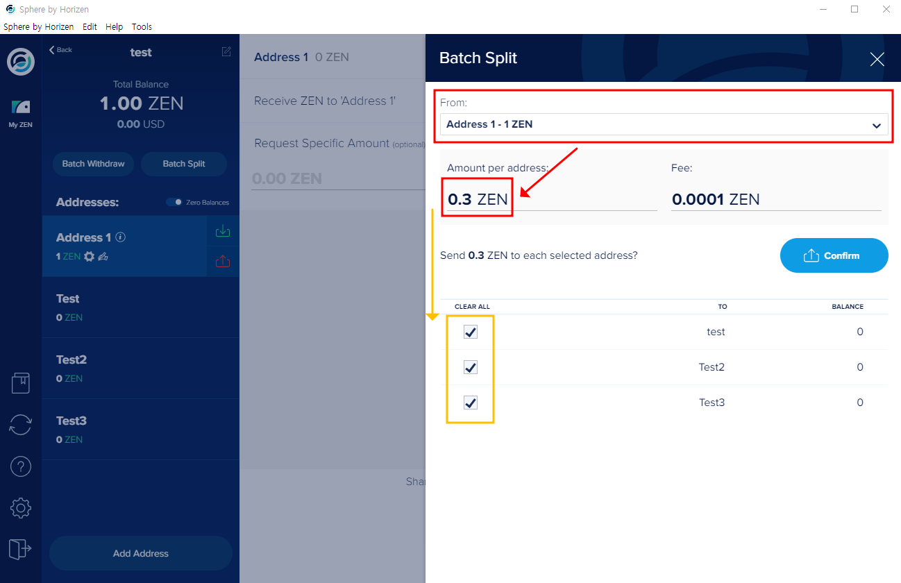 Horizen Sphere wallet 사용법(주소정리, 분배, 인출)