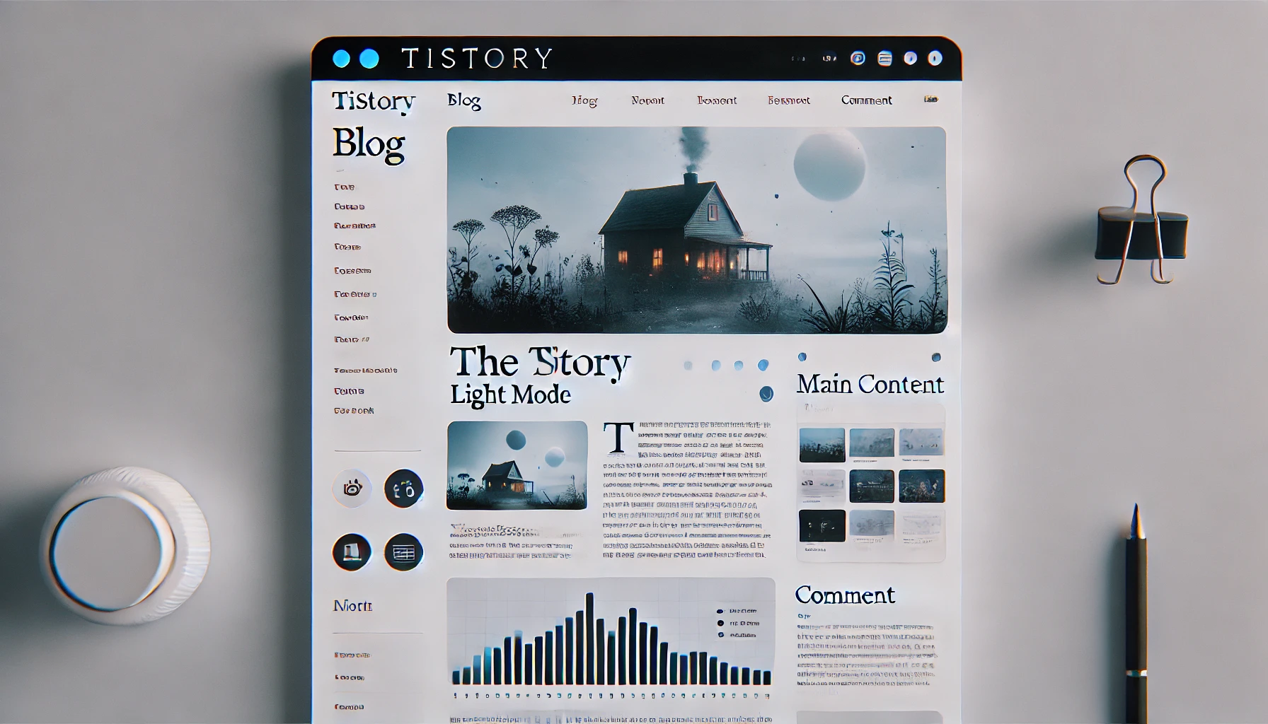 밝은 흰색 배경, 검은 텍스트, 파란색 링크가 포함된 기본적인 티스토리 블로그 UI, 블로그 헤더, 게시글 목록, 댓글 섹션이 포함된 심플한 레이아웃, 가독성과 내비게이션이 최적화된 깔끔한 디자인