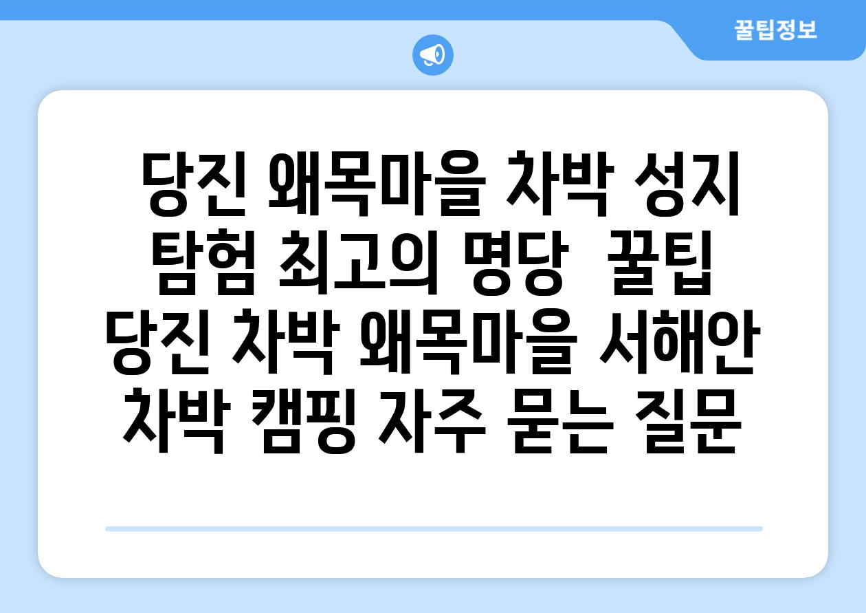  당진 왜목마을 차박 성지 탐험 최고의 명당  꿀팁  당진 차박 왜목마을 서해안 차박 캠핑 자주 묻는 질문