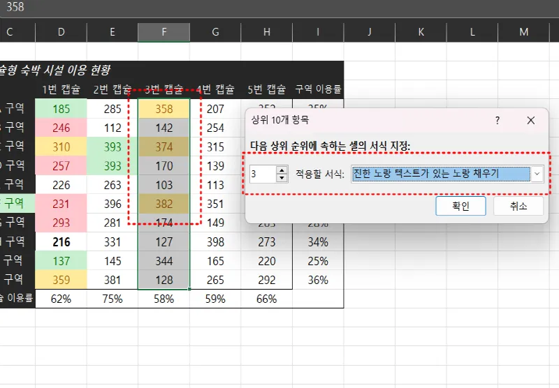 엑셀 조건부 서식 예시9