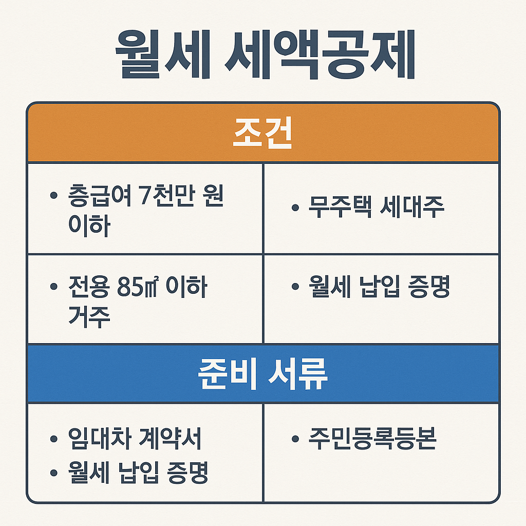 월세 세액공제 조건과 준비 서류 요약표