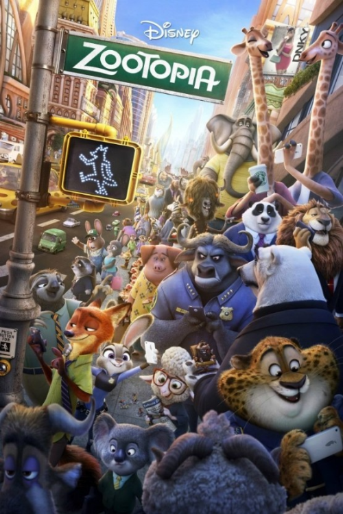 알트태그-영화 주토피아 포스터입니다. 주인공 토끼 경찰관을 비롯해 다양한 출연 캐릭터들이 화면에 등장하고 있습니다.
